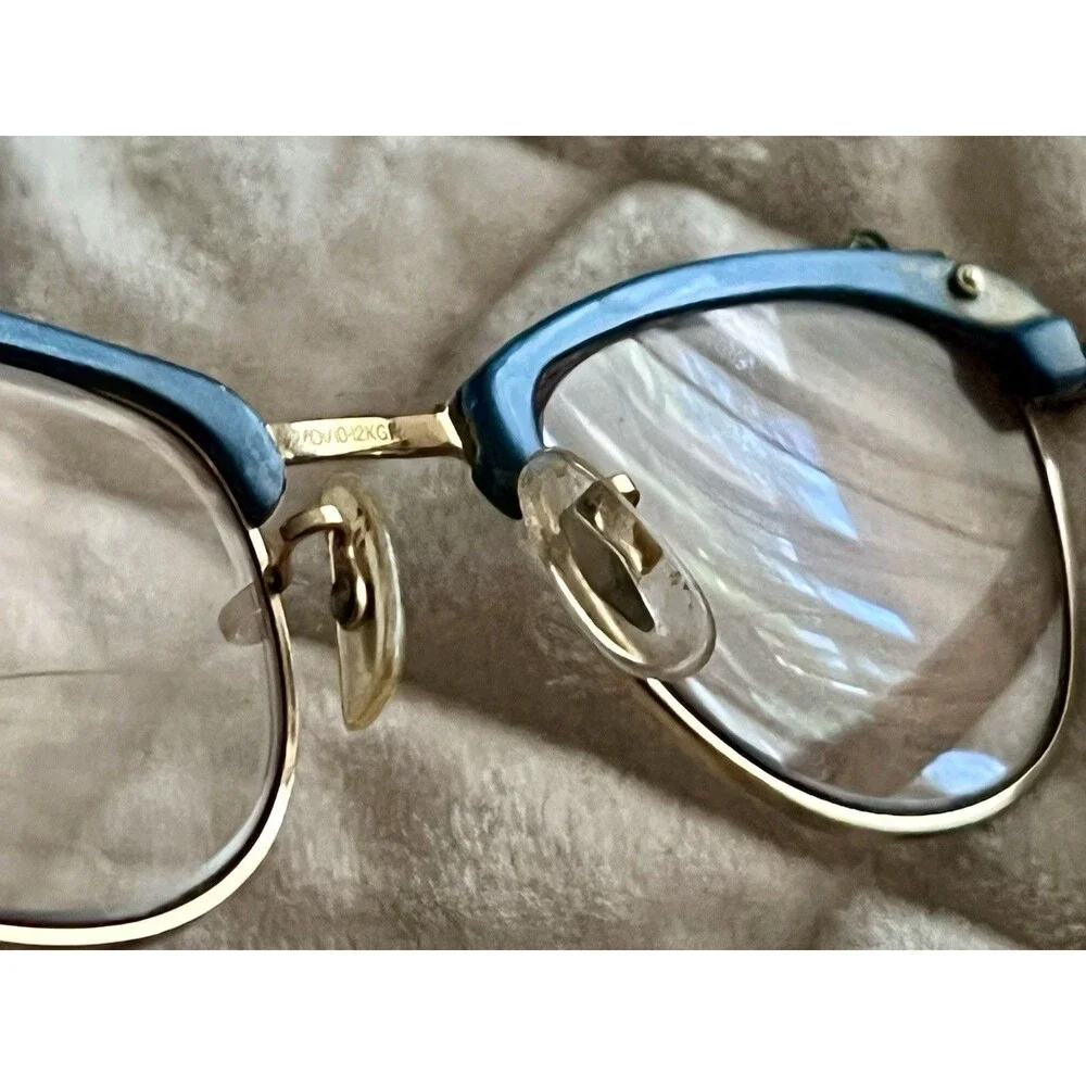 Vintage American Optical 1/10 12KGF Blue Cat Eye Rhinestone Eyeglass Frames